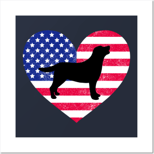 Black Labrador Retriever and Stars and Stripes Posters and Art